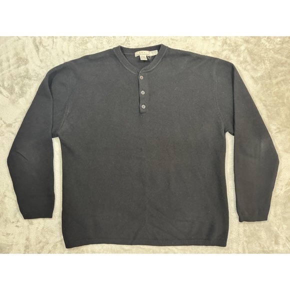 Eddie Bauer Other - VTG Eddie Bauer AKA Sweater Mens XL Black Lambswool Henley Banded Bottom